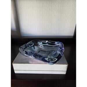 Anchor Hocking Atomic Amoeba Glass Ashtray Blue Iridescent Mid Century 5.5"